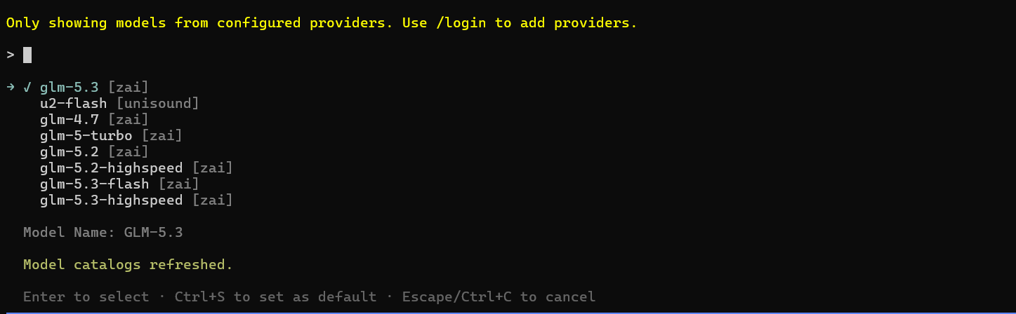 Pi Coding Agent 模型选择器截图